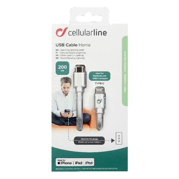 Cellularline Usb kabel usb-c to Apple lightning 2m wit