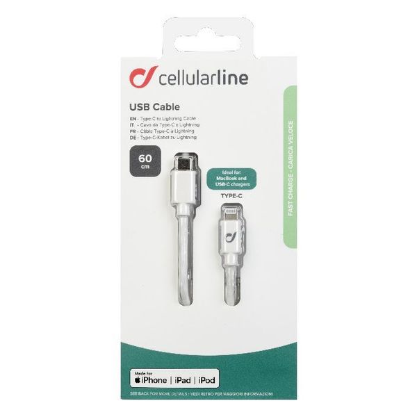 Cellularline Usb kabel usb-c to Apple lightning 60cm wit