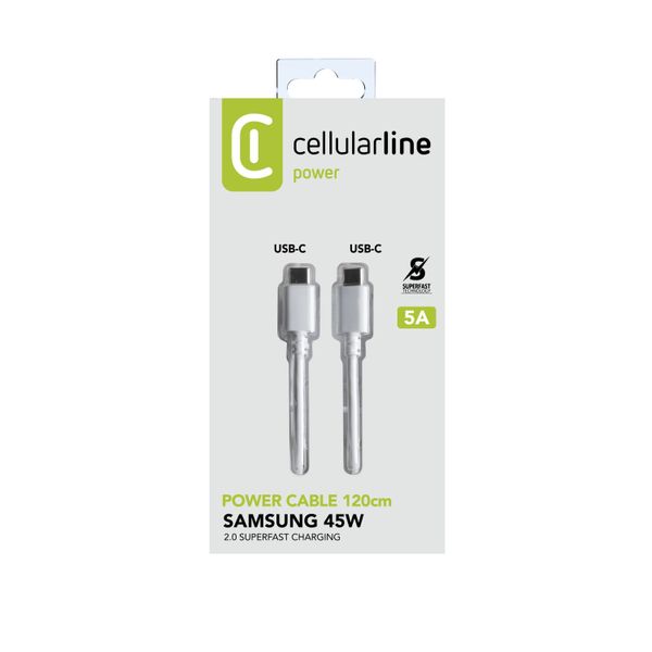 Cellularline Datakabel usb-c naar usb-c 5A super fast charging (120cm)  wit