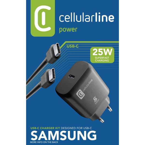 Cellularline Reislader kit 25W PD usb-c to usb-c Samsung zwart