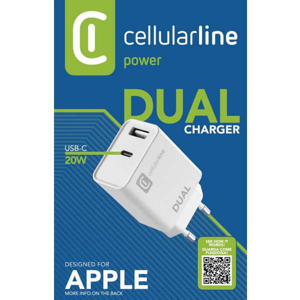 Cellularline Reislader dual usb-c 20W PD + usb wit