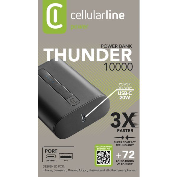 Cellularline Draagbare lader thunder 10000mAh usb-c zwart