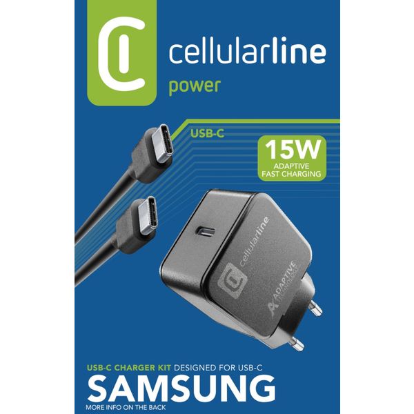 Cellularline Reislader kit 15W usb-c to usb-c Samsung zwart