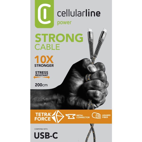 Cellularline Usb kabel kevlar usb-c naar usb-c 2 m zwart