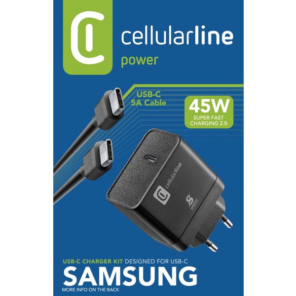 Cellularline Reislader kit 45W usb-c naar usb-c Samsung zwart