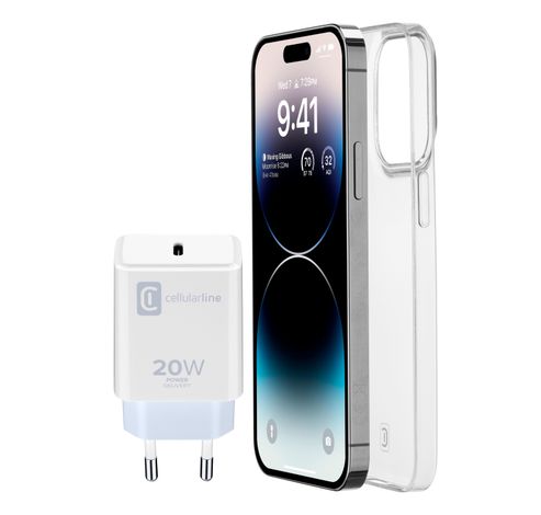 iPhone 14 Pro Starter Kit Charger USB-C 20W blanc + housse  Cellularline