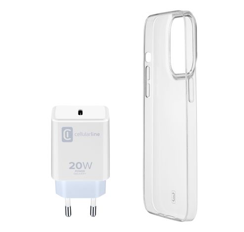 iPhone 14 Pro Starter Kit Charger USB-C 20W blanc + housse  Cellularline