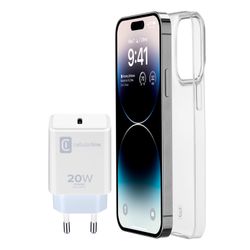 Cellularline iPhone 14 Pro Max Starter Kit Lader USB-C 20W wit + hoesje 