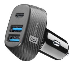 Autolader 3 poorten 44W 2x USB-A 1x USB-C zwart Cellularline