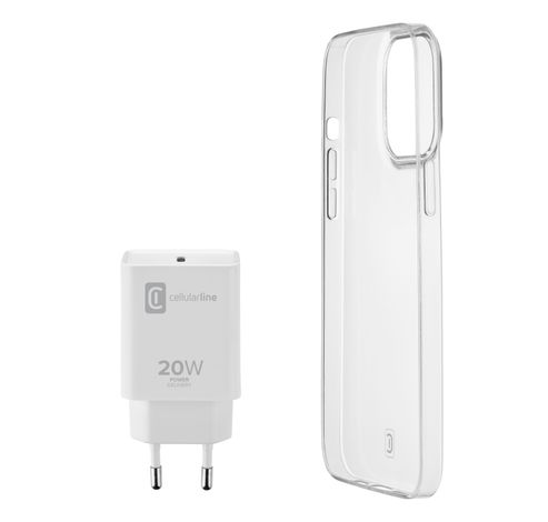 iPhone 13 starter kit chargeur usb-c 20W + housse transparent  Cellularline