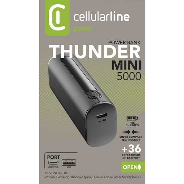 Cellularline Draagbare lader thunder 5000mAh usb-c zwart