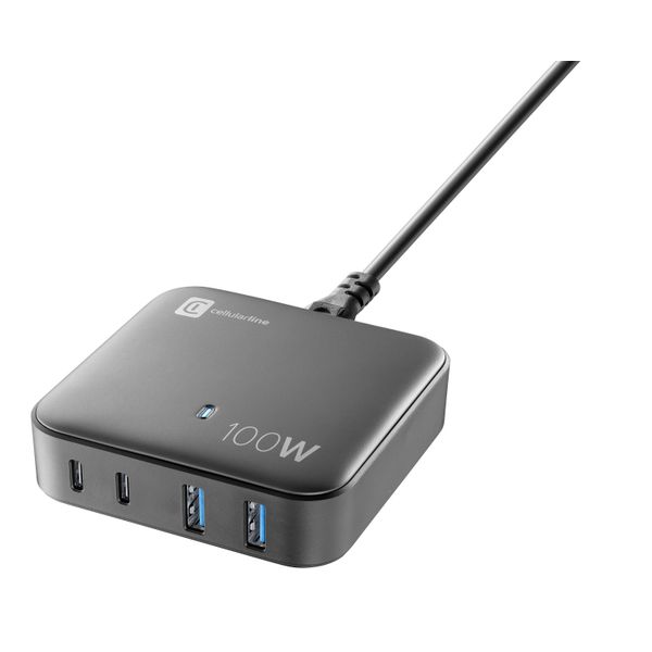 Cellularline Multipower Magnus 100W lader 2x USSB 18W 2x USB-C PD Zwart