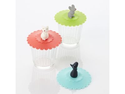 Couvercle en silicone Animals vert, bleu ou rouge ø 10.5cm H 6.5cm
