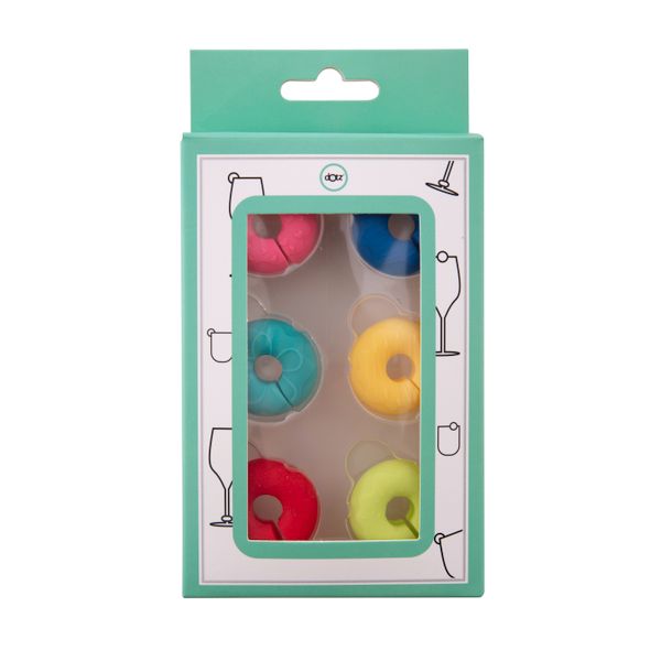 set van 6 glasmarkers uit silicone donut 