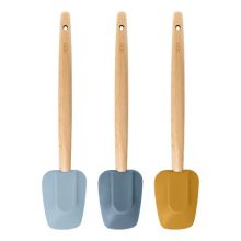 pannenlikker met beuken handvat in of mosterdgeel 31cm mistblauw, grijsblauw