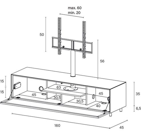 TV-kast MIKA160SOUND grijs met geperforeerde metalen klep  Ardeno