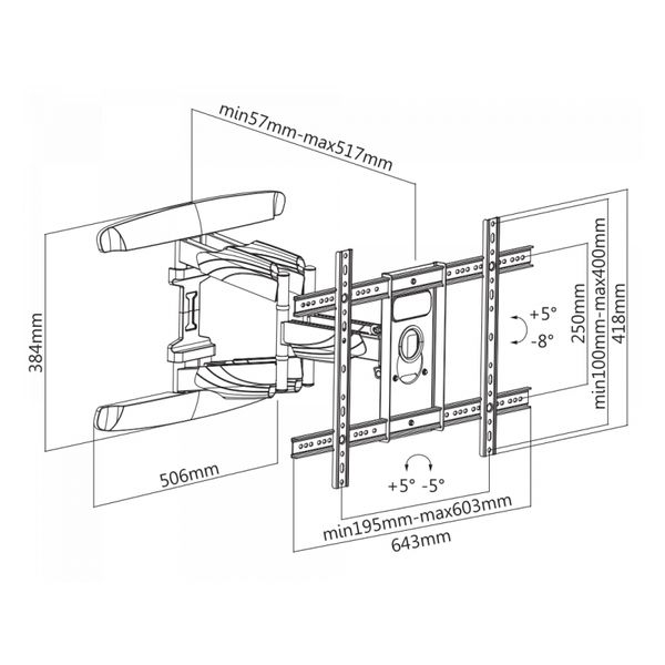 Cavus WME105 Draaibare en kantelbare TV beugel Full Motion Mount 37-70inch