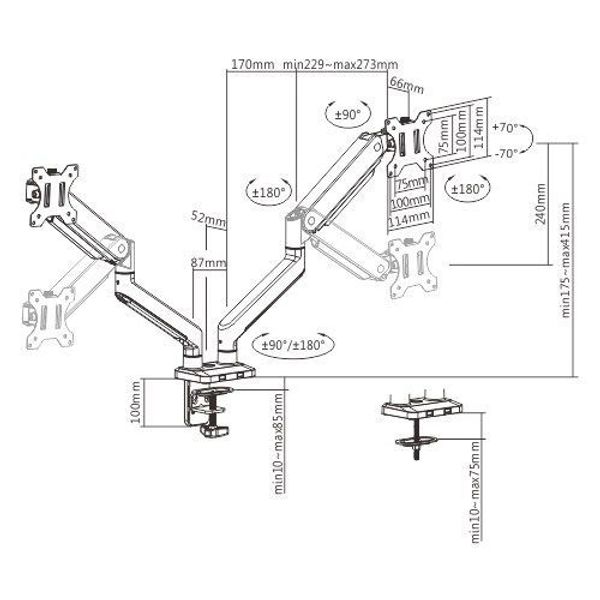 Cavus Monitorbeugel gasveer 2 schermen                      