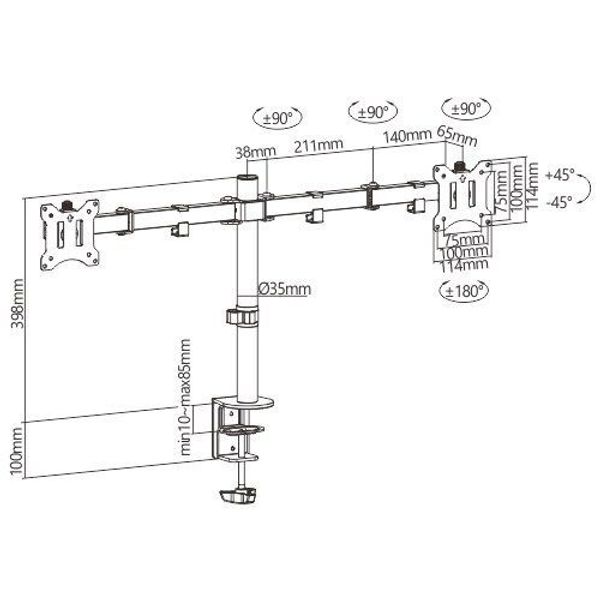 Cavus Dubbele Monitor Standaard voor 17 - 32 Inch Schermen tot 8 kg