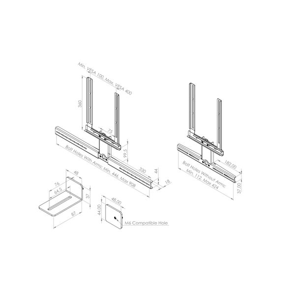 Cavus   VESA Soundbar Beugel Universeel Multi-fit