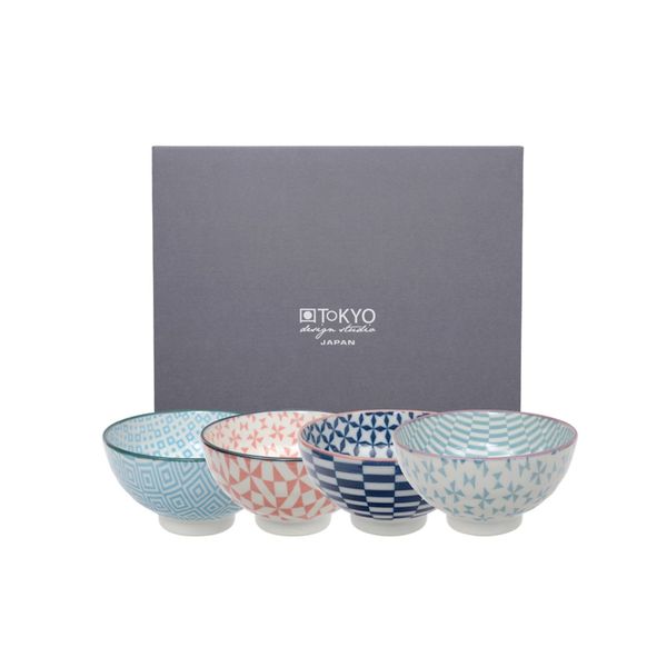 Geo Eclectic Rice Bowl Set4 12x6.5cm HB-5842/BCEF 1/6 