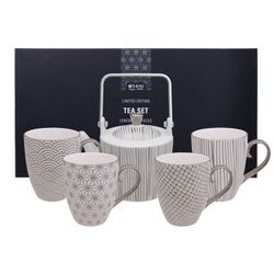 Tokyo Design Studio Ltd Edition Nippon Platinum Tea Set Lines 0.8lt w/ 4 Cups Lines-Star-Raindrop-Wave 