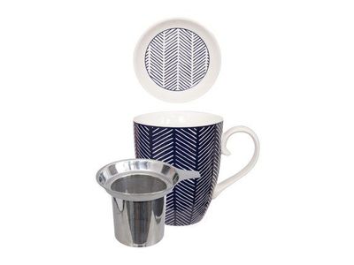 Bleu de Nîmes Mug Giftset w/Strainer & Teatip Herringbone Blue 1/24