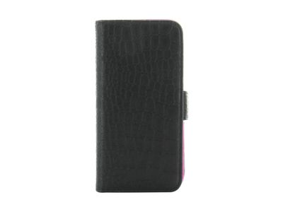 iPhone SE/5s/5 wallet extended croc zwart/roze binnen