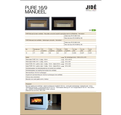 Vrijstaande opstelling Pure 16/9 staal deur woodbox  Jide