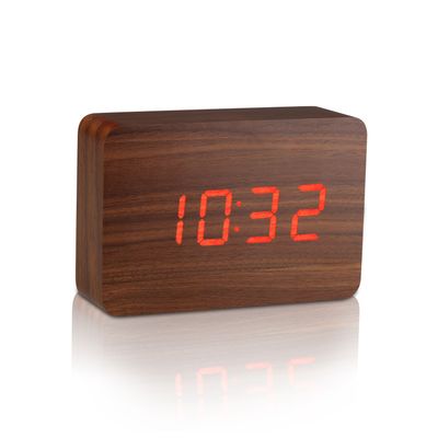 Brick Click Clock Walnut / LED Red 