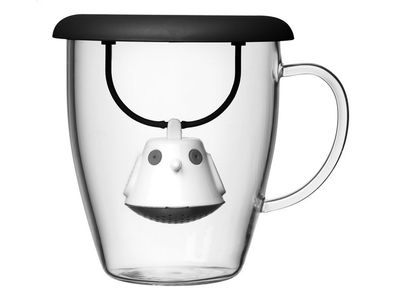 QDO thee infuser met mok uit glas Birdie Swing Nest zwart 400ml