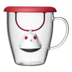 QDO thee infuser met mok uit glas Birdie Swing Nest rood 400ml 