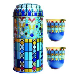 Images d'Orient Tin box with 2 coffee cups 90ml, SURSOCK VITRAIL 