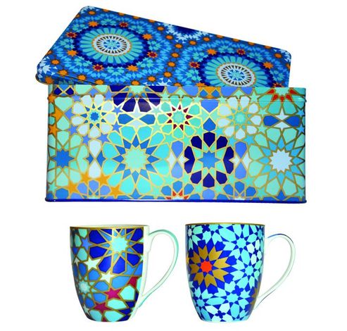 Tin box with 2 mugs 220ml, MOUCHARABIEH BLUE  Images d'Orient