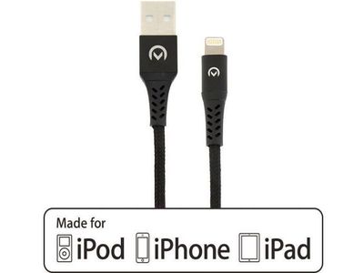 Nylon braided cable MFI lightning 2.4a 20cm black