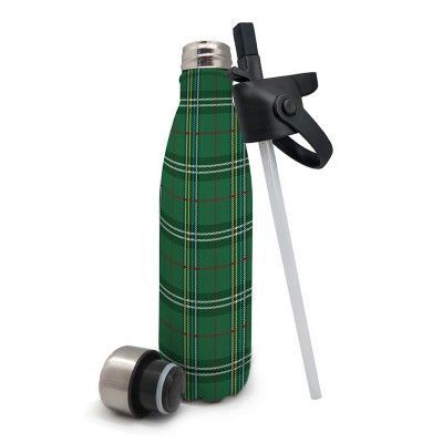 Drinkfles 1 inox deksel + 1 deksel met rietje groene kilt (warm en koud)  Nerthus