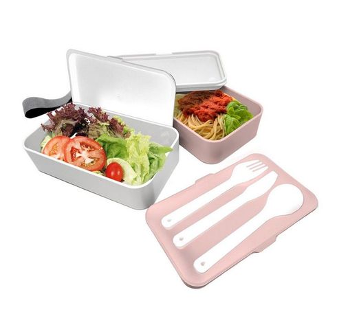 Lunchbox roze 2 vakken + bestek  Nerthus