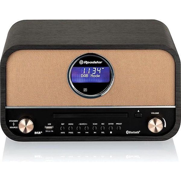 Roadstar DAB+ Retro Radio + CD Speler met Bluetooth Zwart