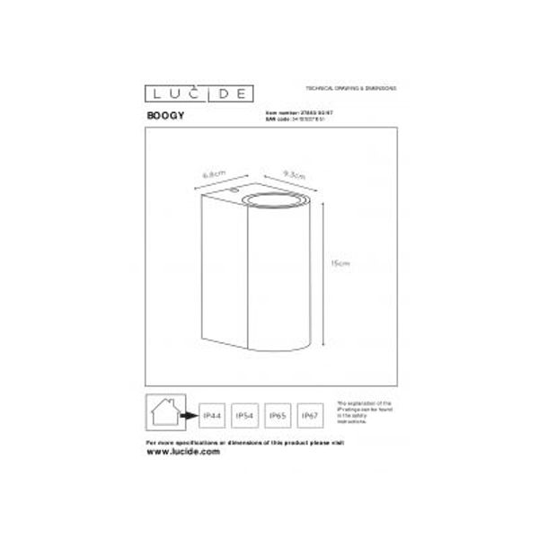 Lucide Boogy Wandlicht 2Xgu10 Ip44 L7 H15 27863/02/97