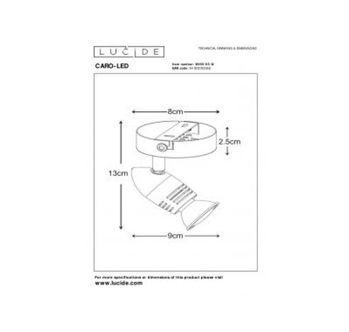 Caro Wandspot Led  1X Gu10/5W Ø8.5  13955/05/1  Lucide