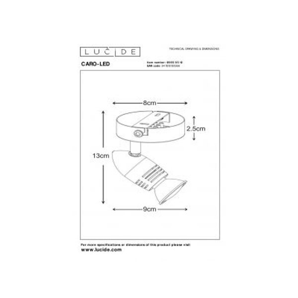 Lucide Caro Wandspot Led  1X Gu10/5W Ø8.5  13955/05/1