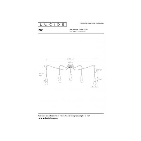 Lucide Fix Multiple Pendel 5Xe27/60W Zw 08408/05/30