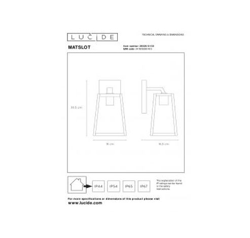 MATSLOT - Wandlamp Buiten - E27 - IP23 - Zwart  Lucide