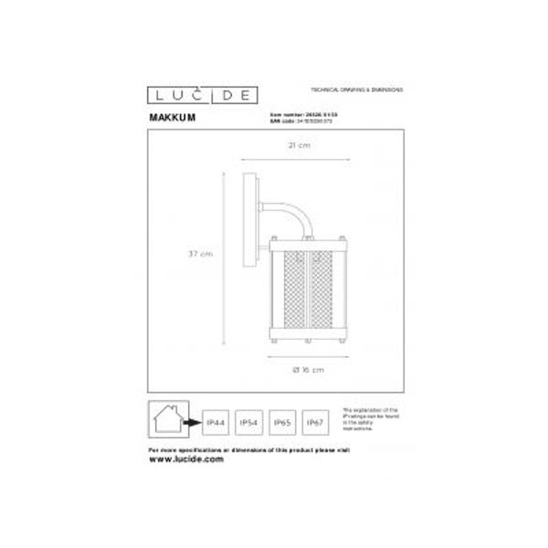 Lucide MAKKUM - Wandlamp Buiten - E27 - IP23 - Zwart