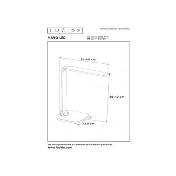 Lucide VARIO LED - Bureaulamp - LED Dimb. - 1x8W 2700K - Zwart