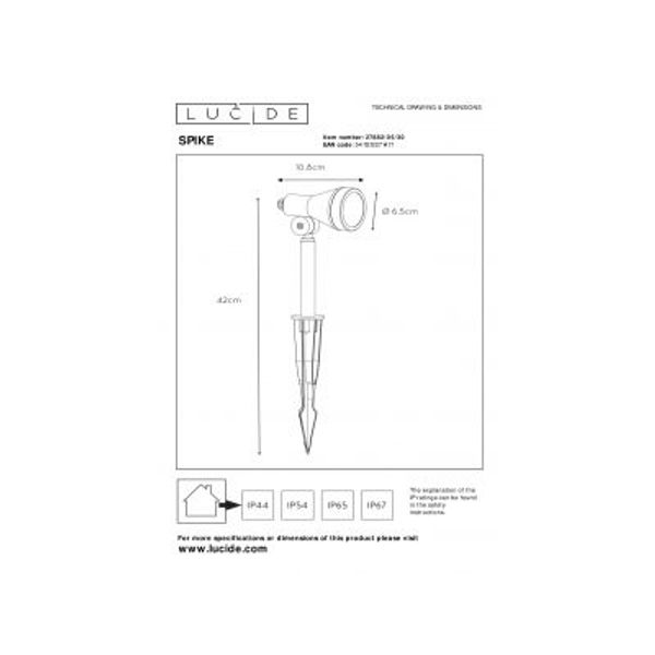 Lucide SPIKE - Tuinspot Buiten - LED Dimb. - GU10 - 1x5W 3000K - IP54 - Zwart