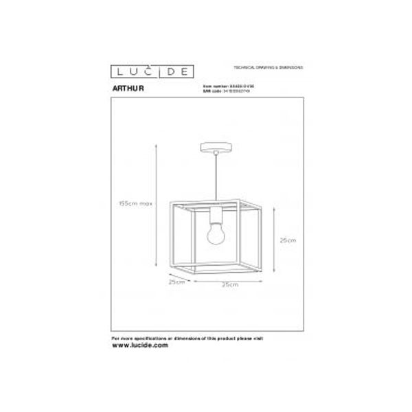 Lucide ARTHUR - Hanglamp - E27 - Zwart