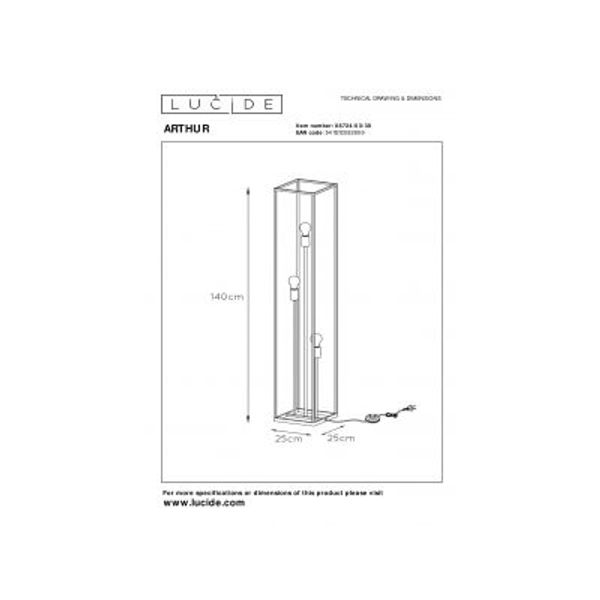 Lucide ARTHUR - Vloerlamp - E27 - Zwart