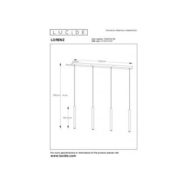 Lucide Lorenz - Hanglamp - LED Dimb. - 4x4W 3000K - Zwart