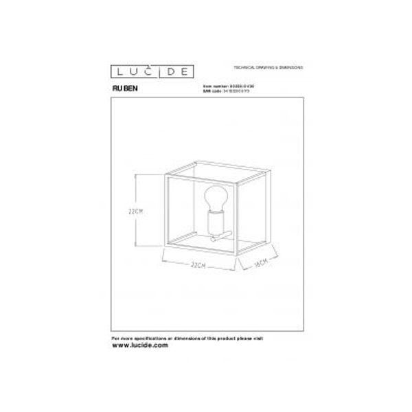 Lucide RUBEN Wandlicht 1x E27 40W Zwart / mat goud